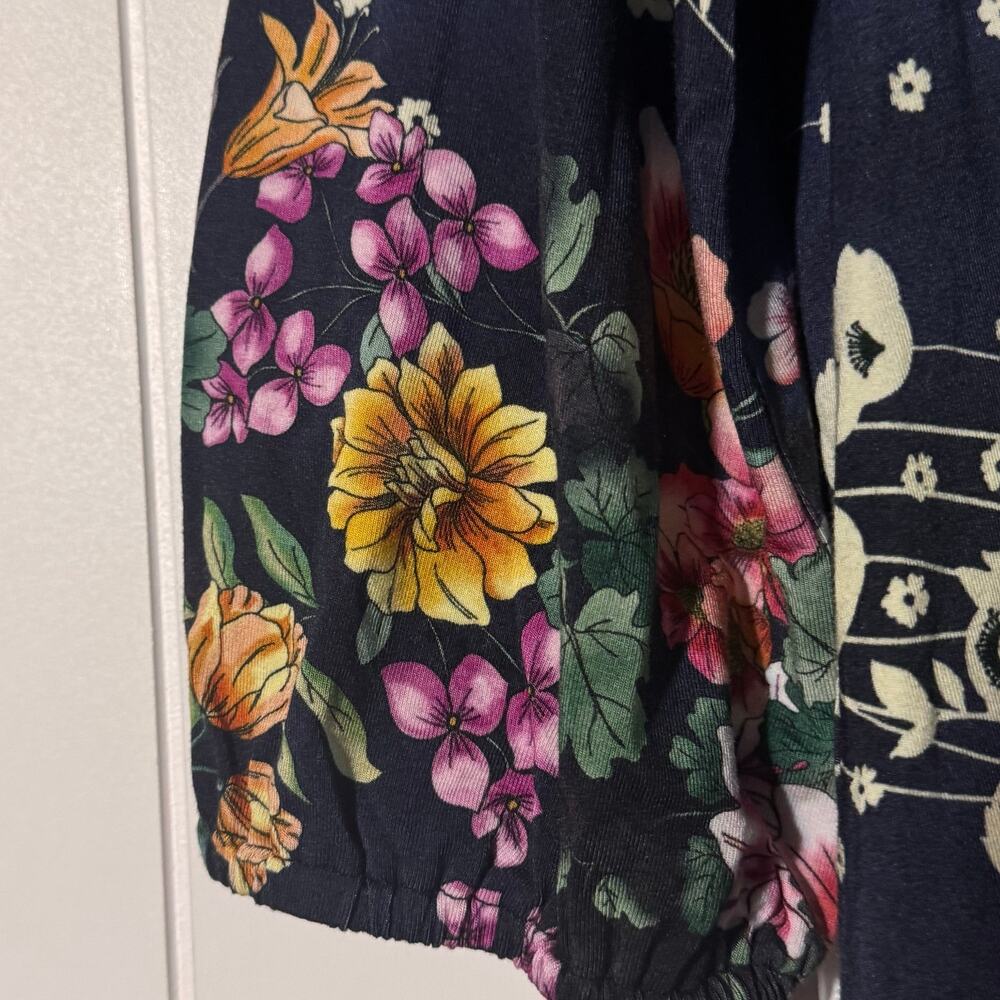 Johnny Was Janie Favorite Puff Sleeve Top XS Floral Navy Bamboo Blend Boho - Picture 4 of 7